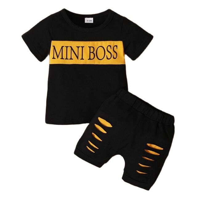 Mini Boss Short Set Boys Clothing USAdrop Black + Yellow 12-18M 