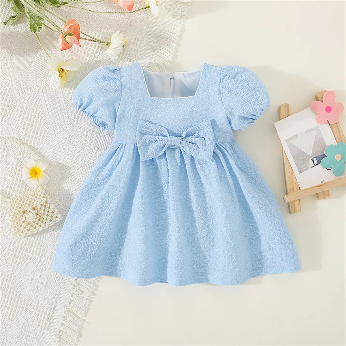 Sunshine Bow Dress Girls Clothing Baby Boujee Blue 12M 