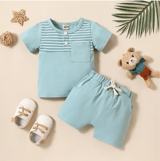 Sun Seeker Shorts + Tee Boys Clothing Baby Boujee Blue 6M 