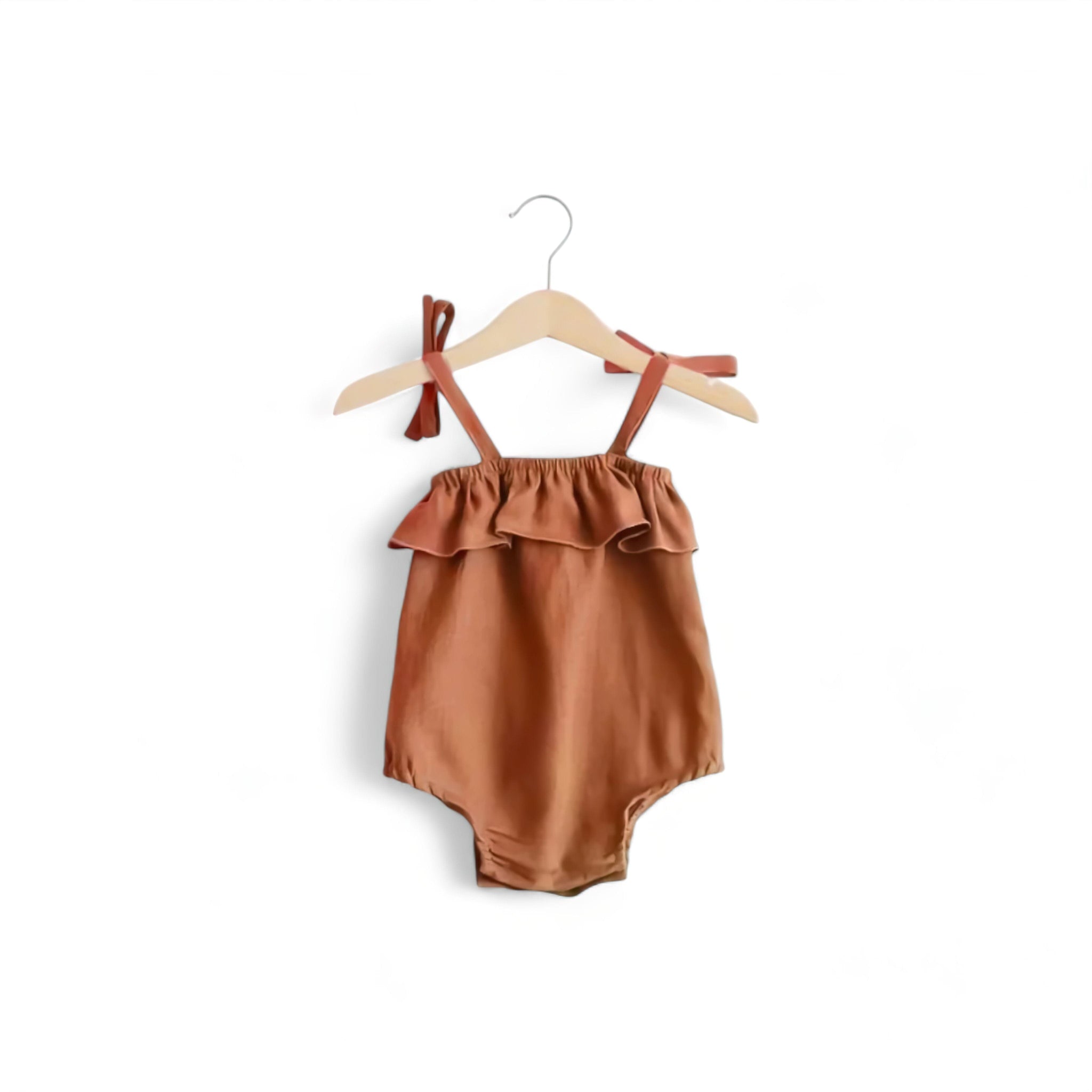 Ruffle Baby Romper Baby Boujee Brown 3-6M 