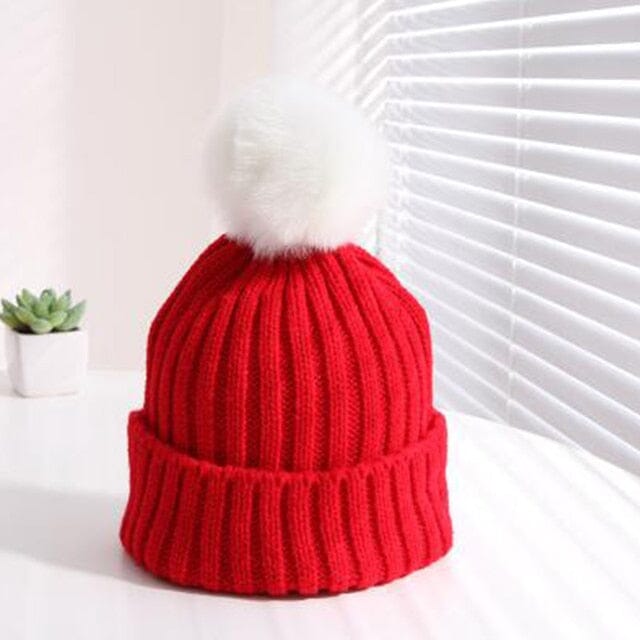 Prestige Pompom Beanie Accessories + Essentials Baby Boujee Red + White 