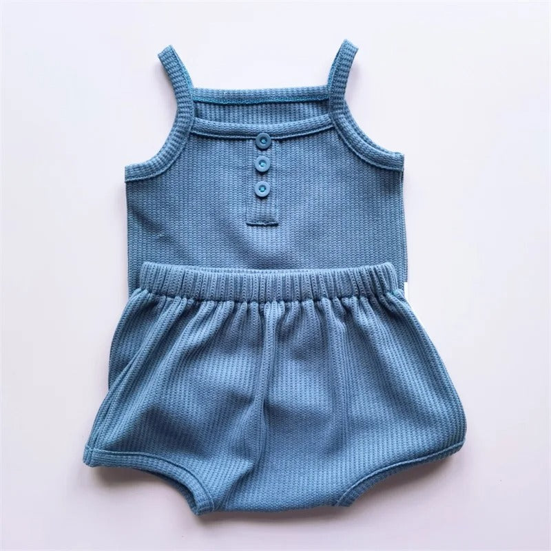 Summer Cotton Waffle Set Unisex Clothing Baby Boujee Blue 6M 