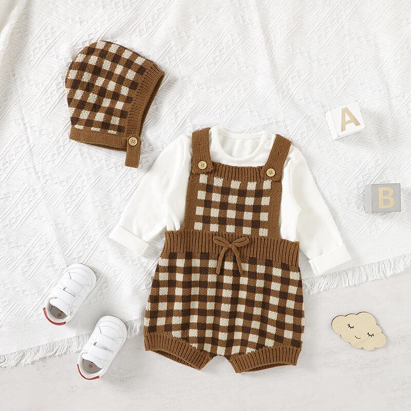 Plaid Knit Romper Set