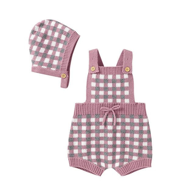 Plaid Knit Romper Set