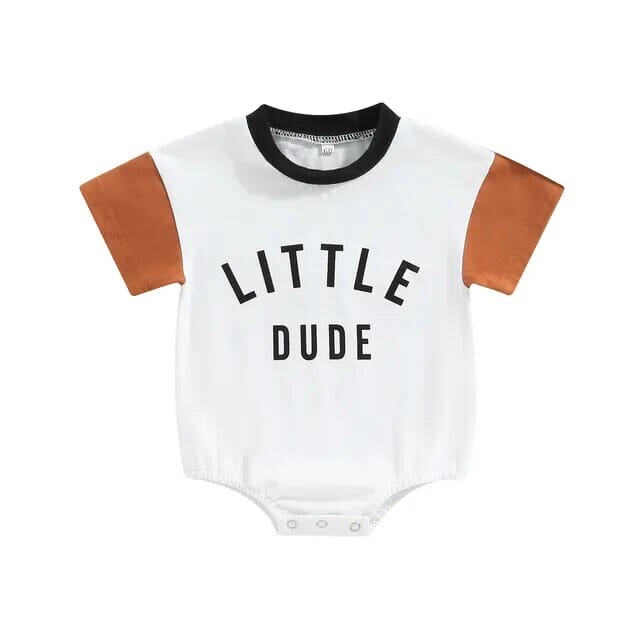 Newborn Little Dude Romper Newborn + Infant Baby Boujee Orange 0-3M 