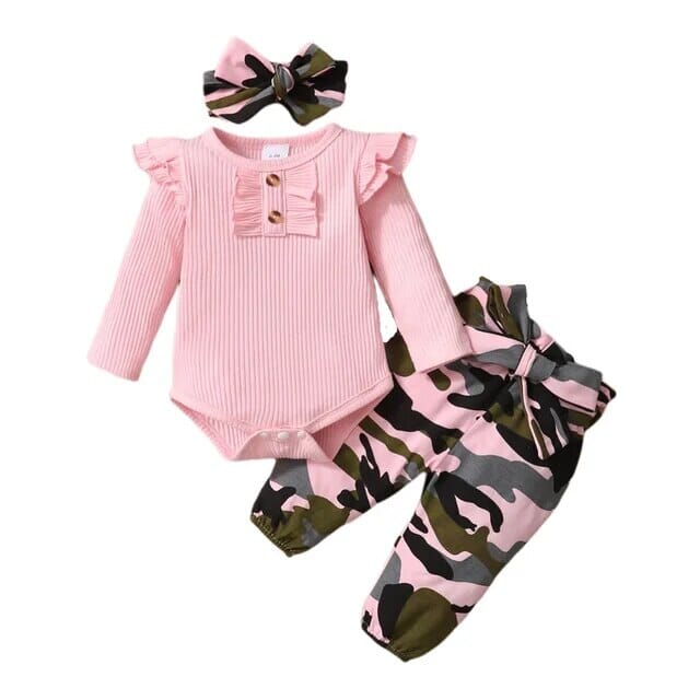 Sweetie Camo Trio Girls Clothing Baby Boujee Pink 3M 