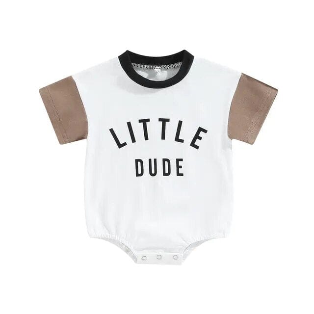 Newborn Little Dude Romper Newborn + Infant Baby Boujee Brown 0-3M 