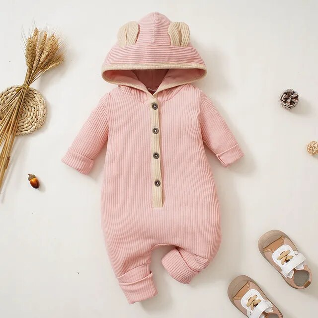 Late Autumn Hooded Baby Romper Unisex Clothing Baby Boujee Pink 3M 