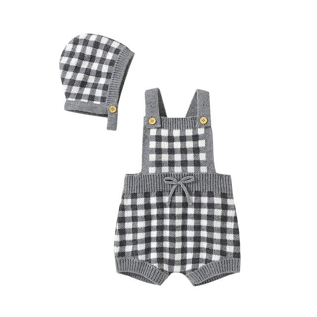 Plaid Knit Romper Set Unisex Clothing Baby Boujee Grey 3M 