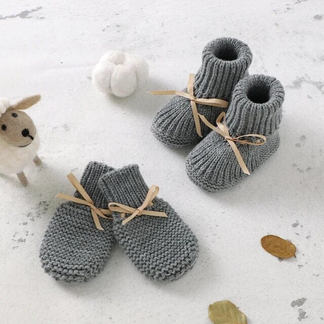 Tiny Steps Knitwear Set Shoes + Socks Baby Boujee Grey 6M 