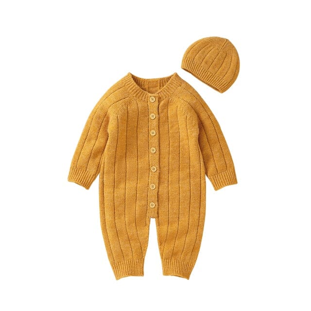 Beloved Bliss Wool Jumpsuit + Hat Newborn + Infant USAdrop Mustard 0-3M 