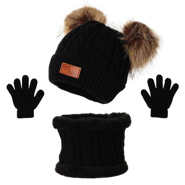 Stylish Cotton Hat, Gloves & Scarf Accessories + Essentials USAdrop Black Set 