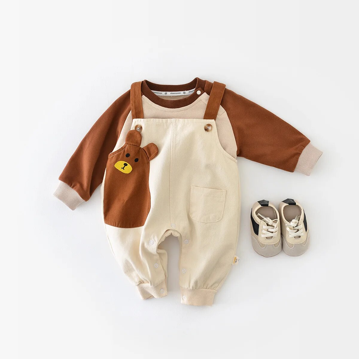 Baby Boys Overalls Set Unisex Clothing Baby Boujee Brown + Khaki 9-12M 