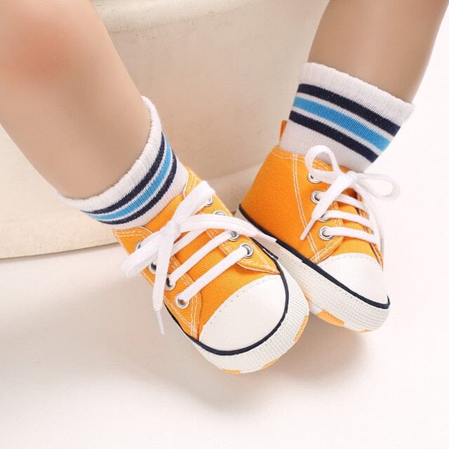 Fun Feet Canvas Sneakers Shoes + Socks Baby Boujee Orange 0-6M (4.33"/11cm) 