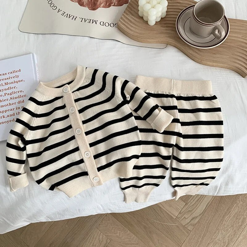 Striped Knit Toddler Set Unisex Clothing Baby Boujee Black stripe 6M 