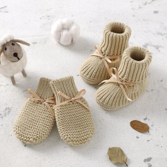 Tiny Steps Knitwear Set Shoes + Socks Baby Boujee Khaki 3M 