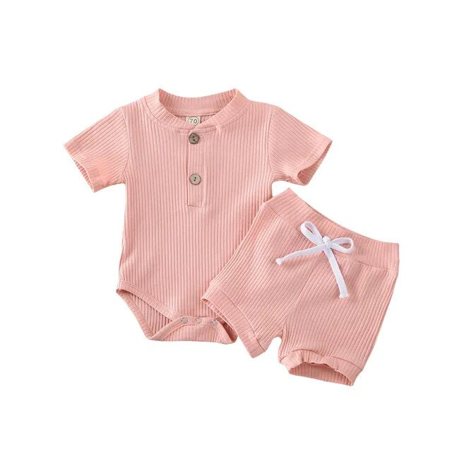 Infant Knit Romper Shorts Set Newborn + Infant Baby Boujee Pink 0-3M 