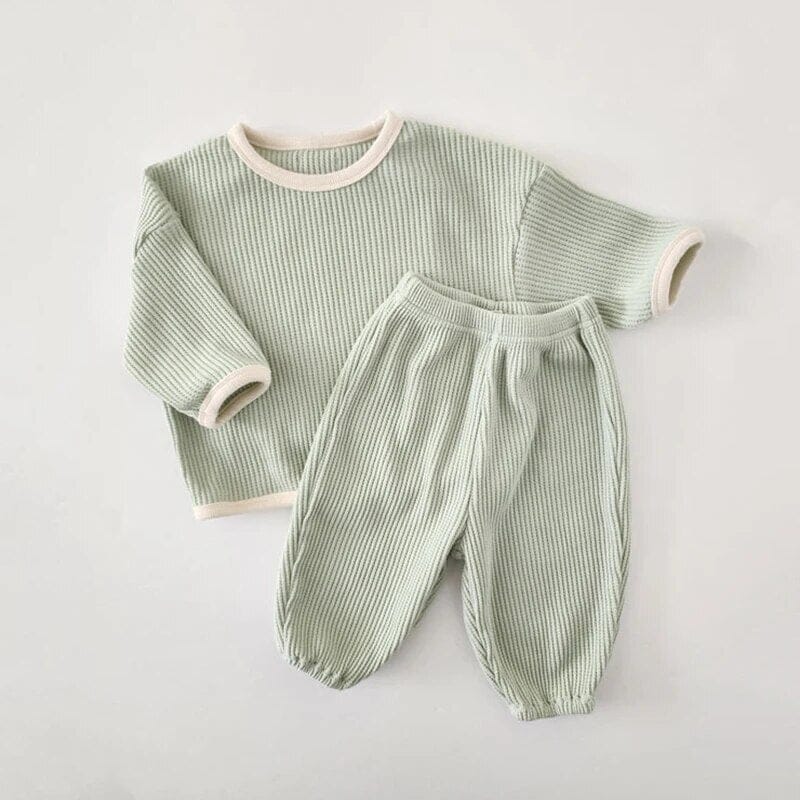 Cotton Waffle Set Unisex Clothing Baby Boujee Green 3-6M 