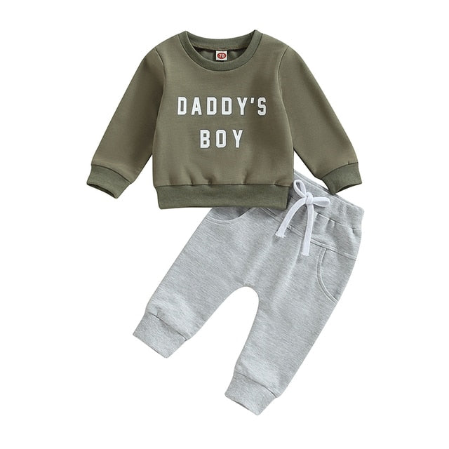 Daddy's Boy Lounge Set Boys Clothing Baby Boujee Khaki + Grey 6M 