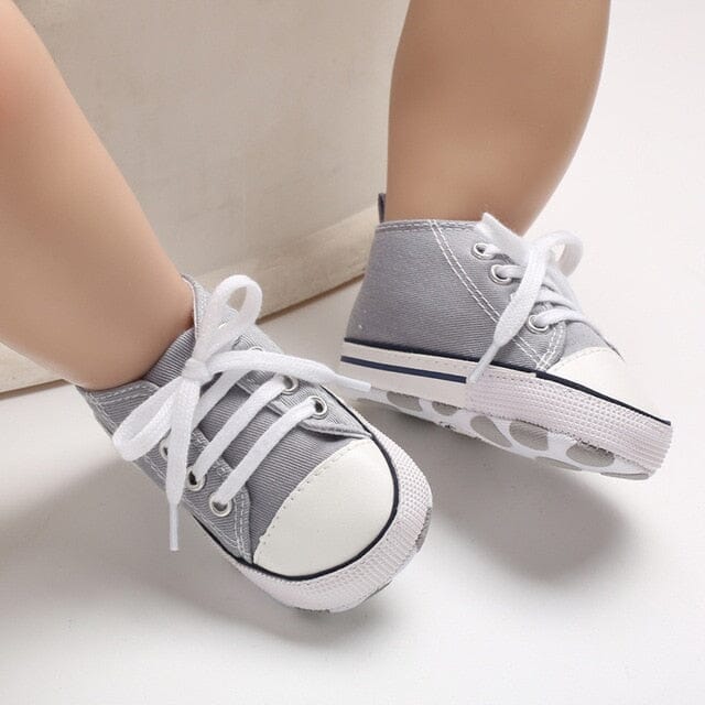 Fun Feet Canvas Sneakers Shoes + Socks Baby Boujee Grey 0-6M (4.33"/11cm) 