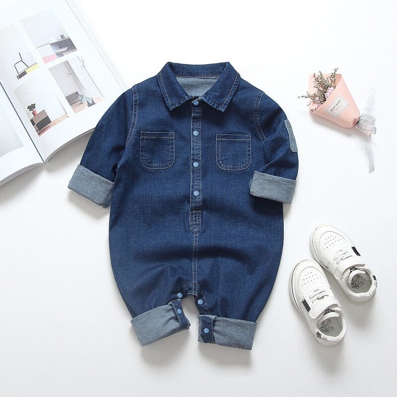 Denim Delight Romper Newborn + Infant USAdrop Dark Blue 0-3M 