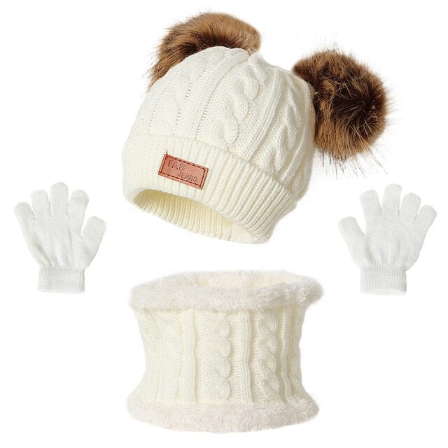 Stylish Cotton Hat, Gloves & Scarf Accessories + Essentials USAdrop White Set 