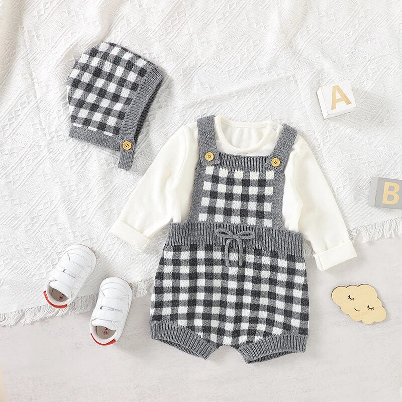 Plaid Knit Romper Set Unisex Clothing Baby Boujee 