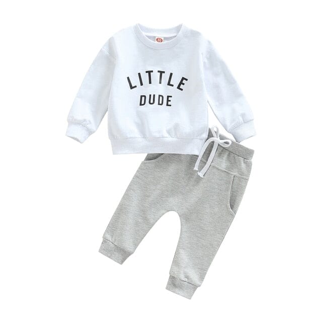 Little Dude Set Newborn + Infant Baby Boujee White + Grey 6M 