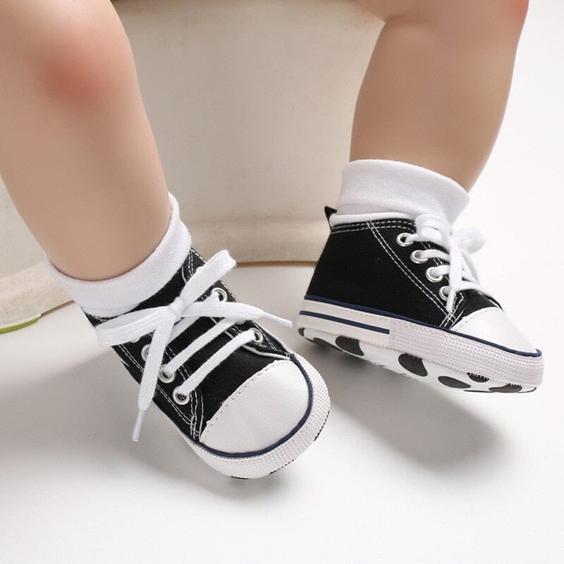 Fun Feet Canvas Sneakers Shoes + Socks Baby Boujee Black 0-6M (4.33"/11cm) 