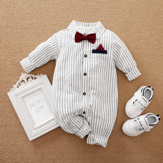 Tux Romper Newborn + Infant Baby Boujee White 3-6M 